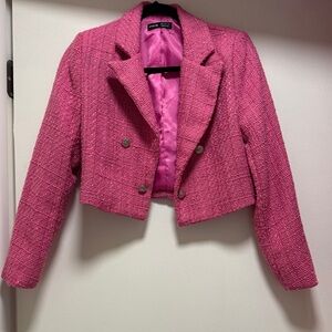 SHEIN Pink Tweed Cropped Blazer